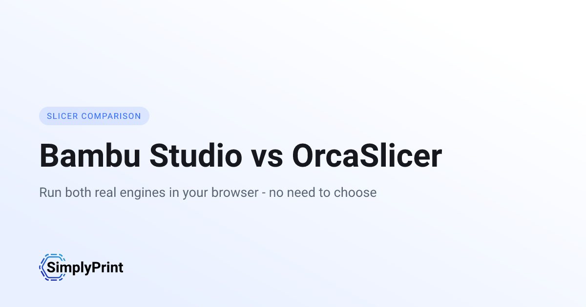 A split comparison card reading Bambu Studio versus OrcaSlicer with the SimplyPrint wordmark