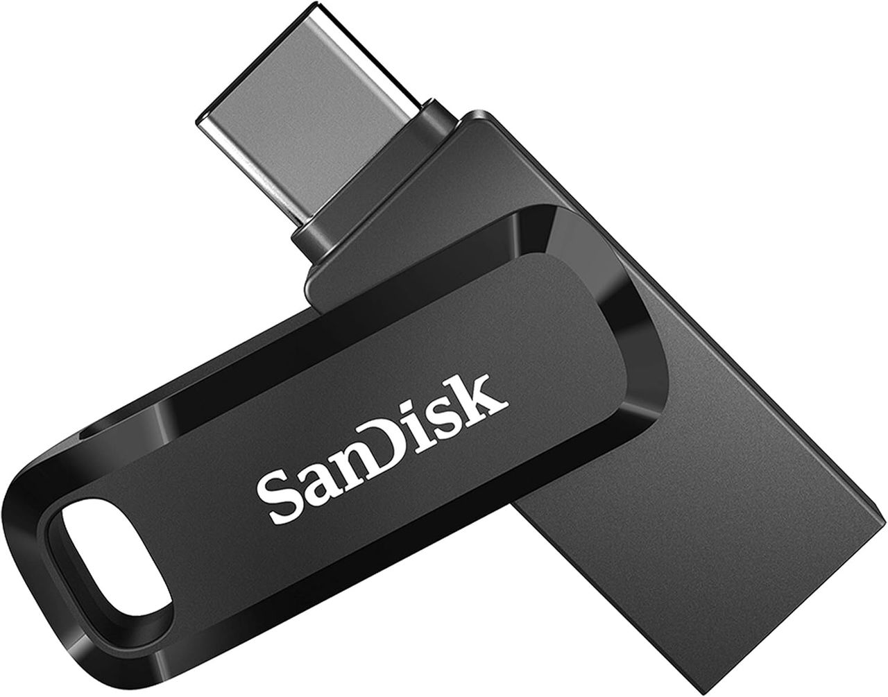 A dual-ended thumb drive with USB-C on one end and USB-A on the other, the workaround for printing from an iPad, iPhone or Chromebook