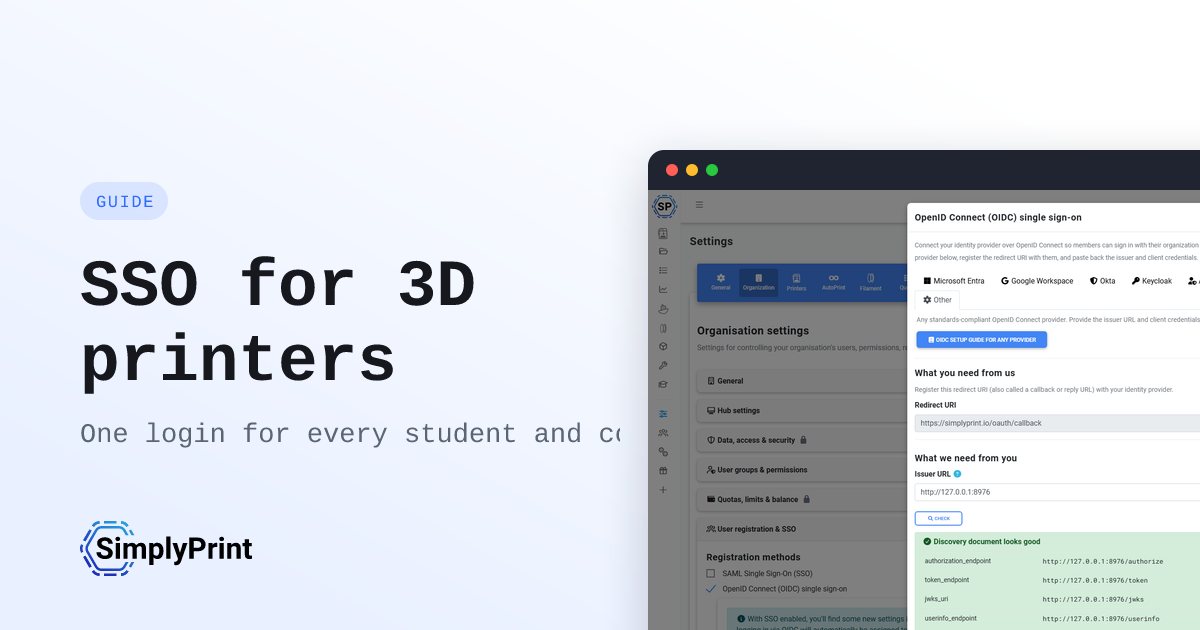 SSO for 3D printers, a SimplyPrint guide to single sign-on for schools and teams
