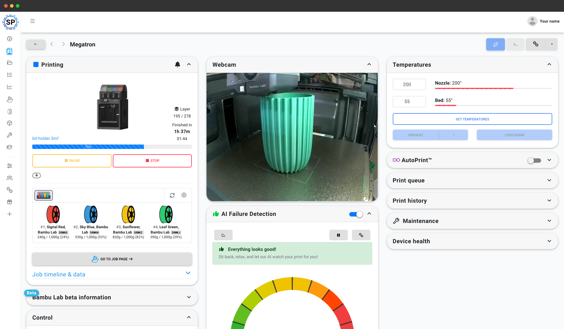 Remote 3D printer control panel - SimplyPrint