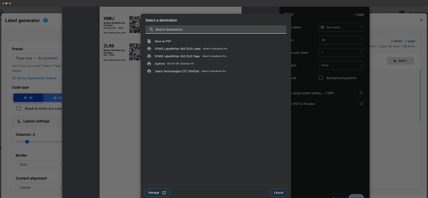 Print in browser