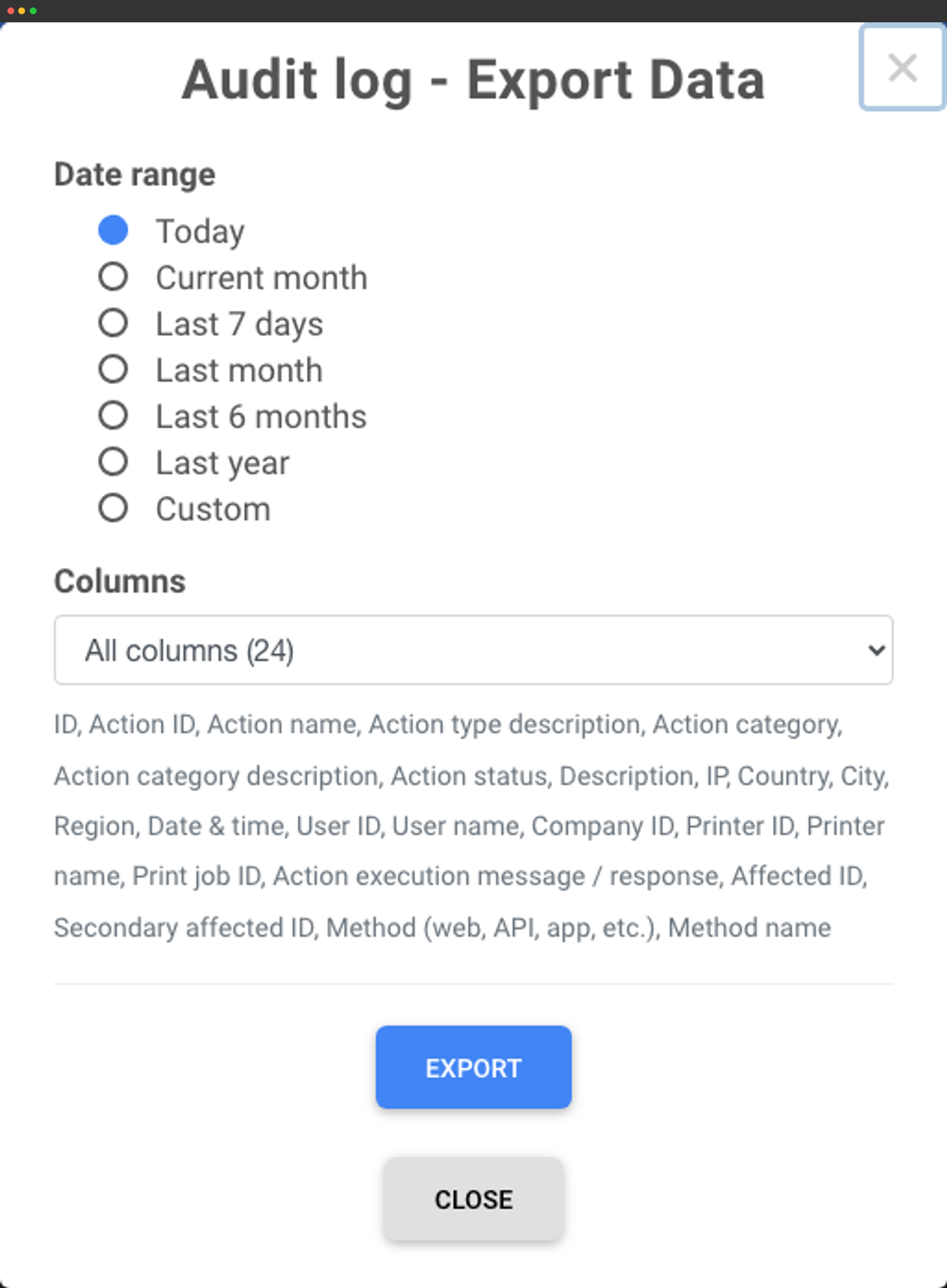 Audit log export