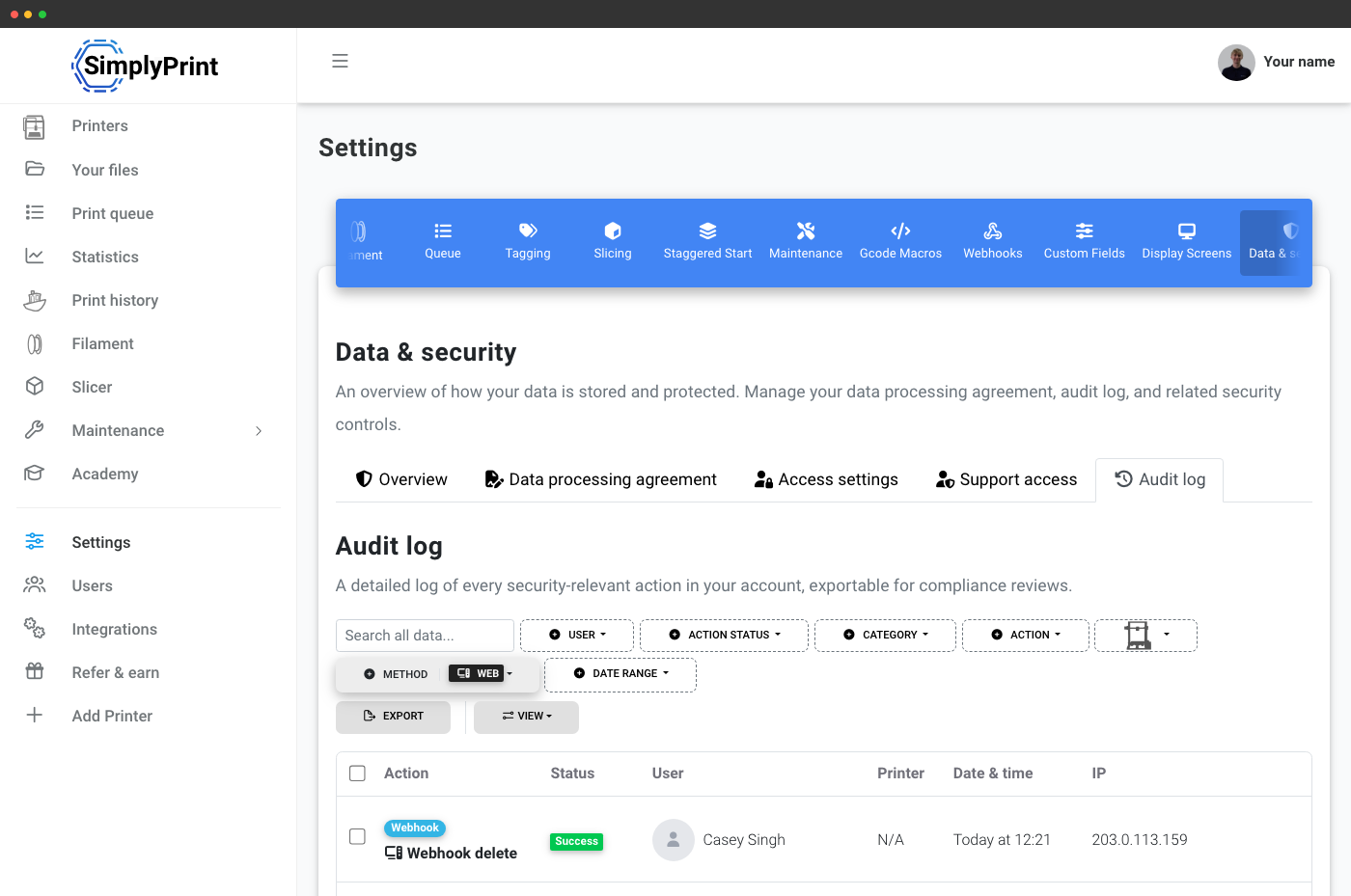 Audit log