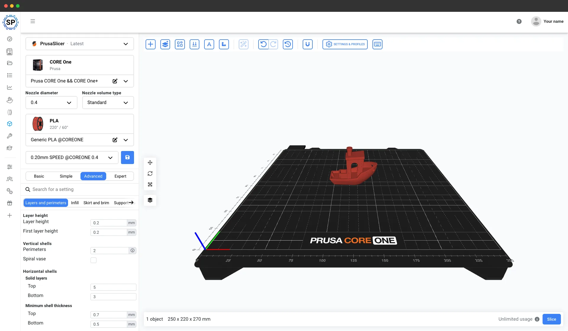 The SimplyPrint cloud slicer with a model on the build plate, ready to slice - in the browser, on any device