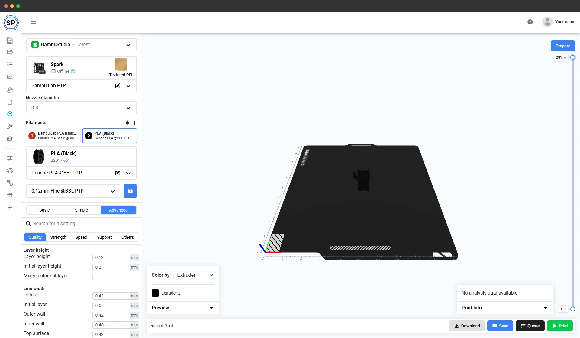 G-code preview of a sliced model in the SimplyPrint cloud slicer, running in the browser