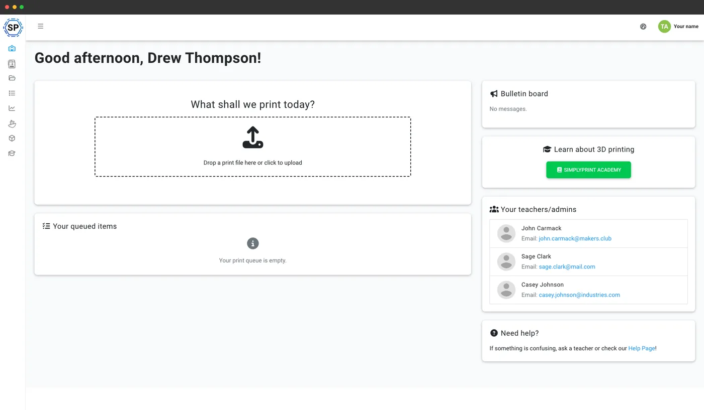SimplyPrint Academy course dashboard - lock printing behind a safety course