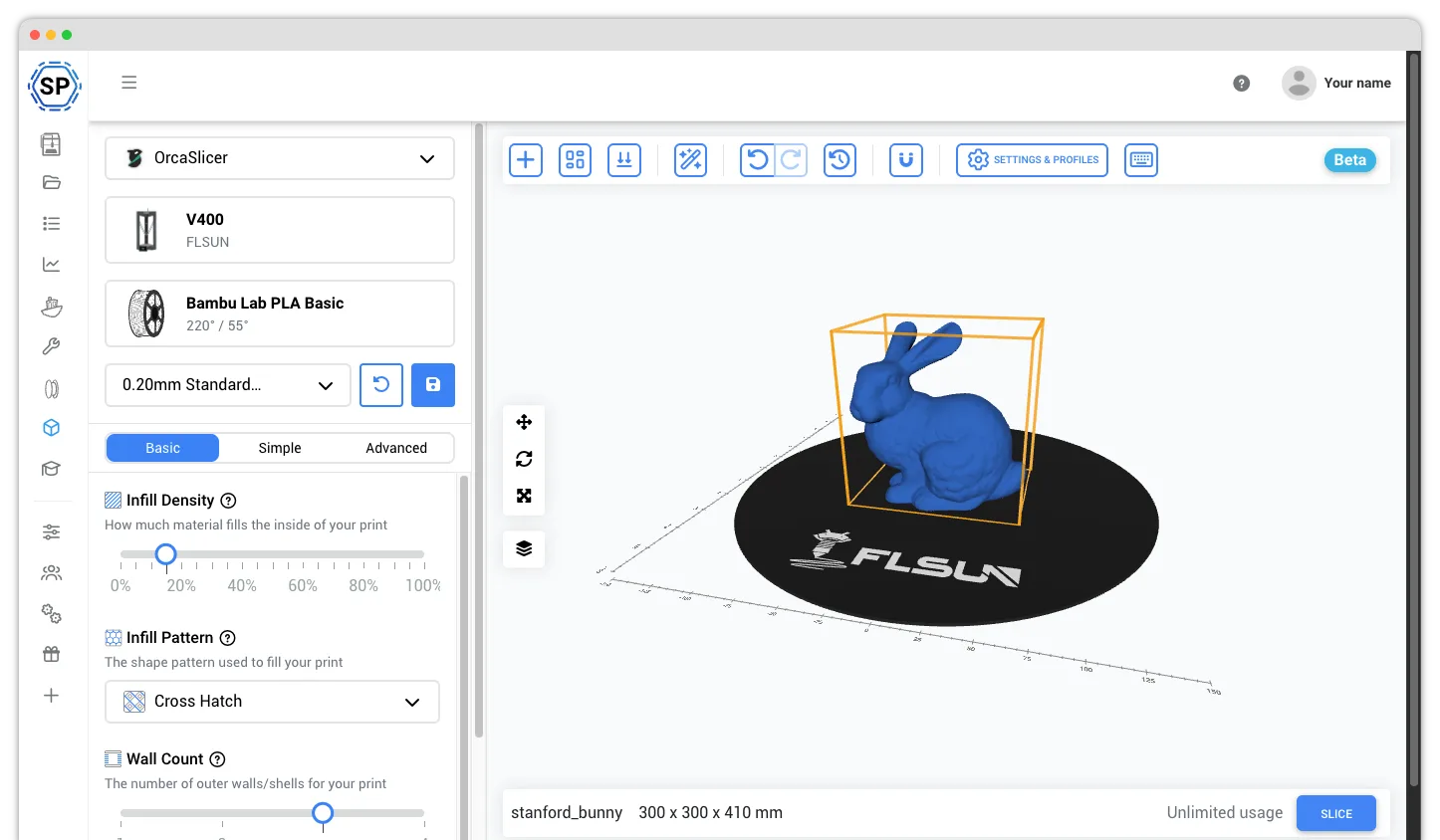SimplyPrint cloud slicer in Basic mode - simple settings students can use themselves