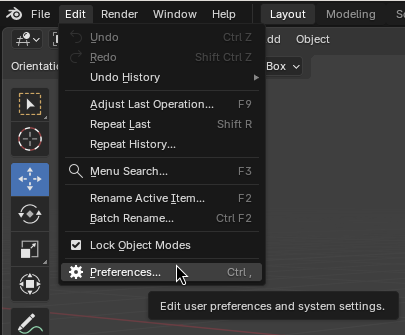 Edit menu Preferences