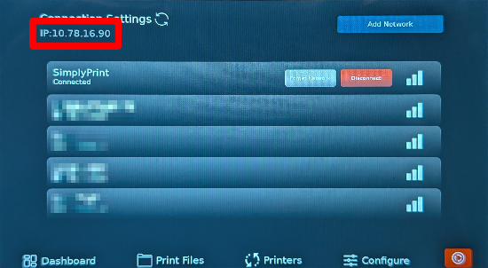 ChromaPad network screen showing IP