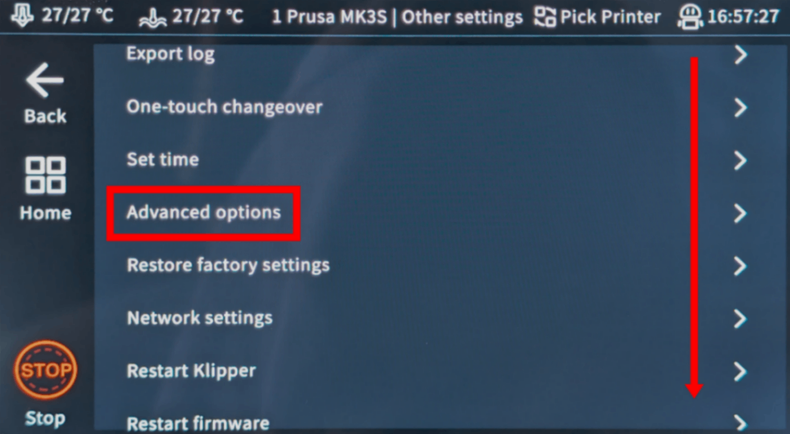 Advanced options button