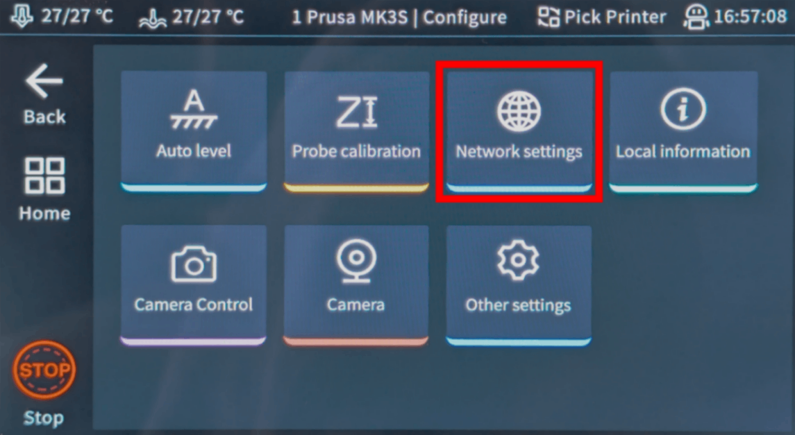 Network settings button