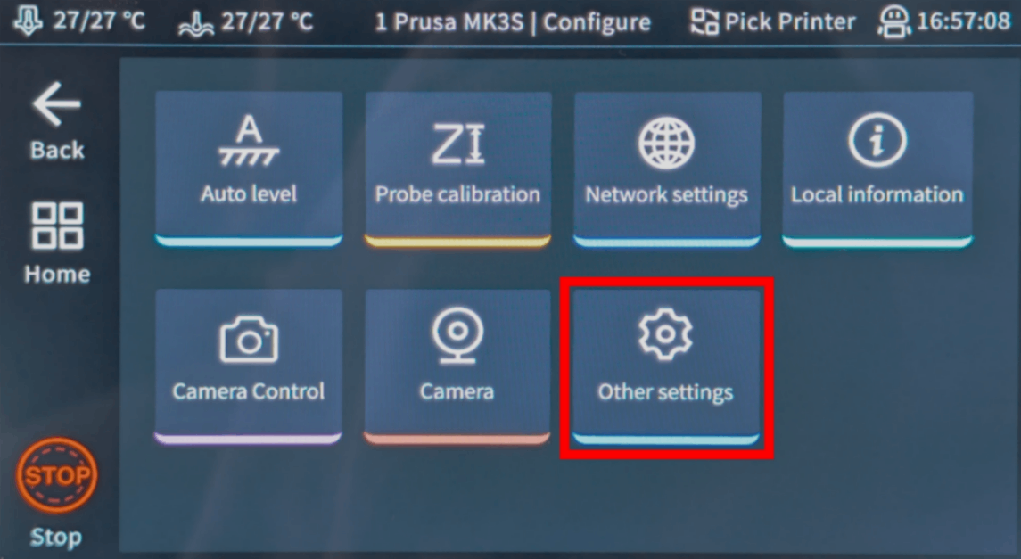 Other settings button