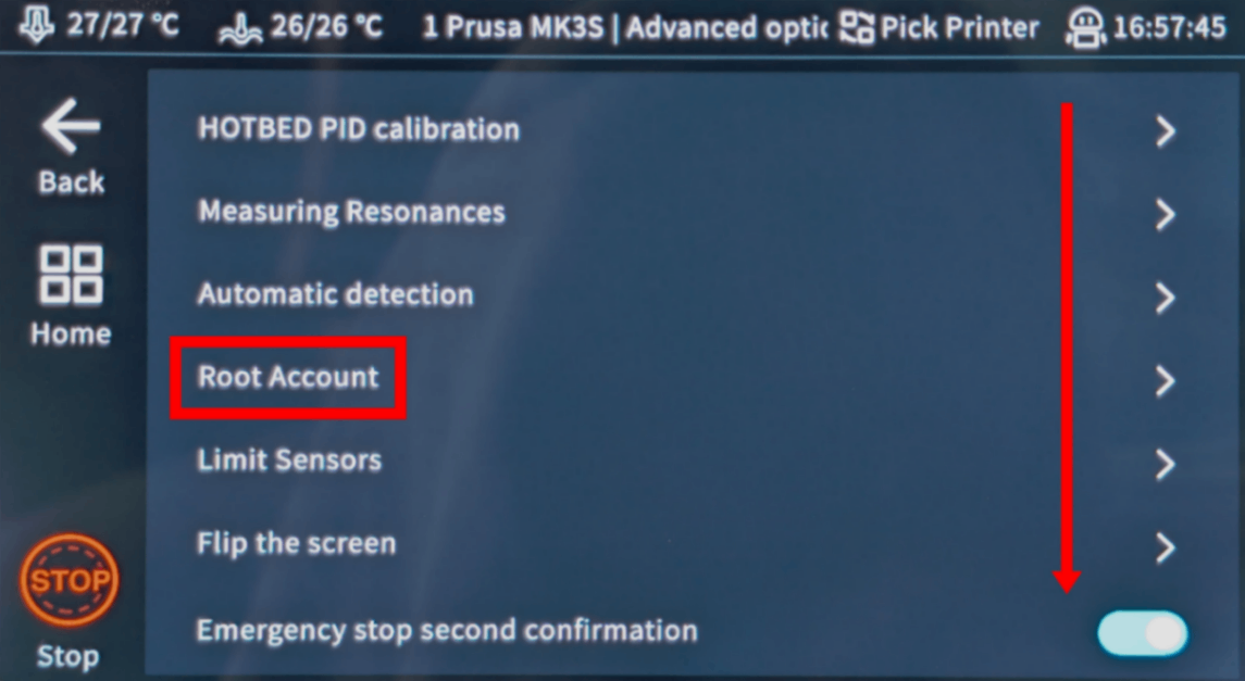 Root account button