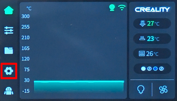 K2 homescreen with Settings button