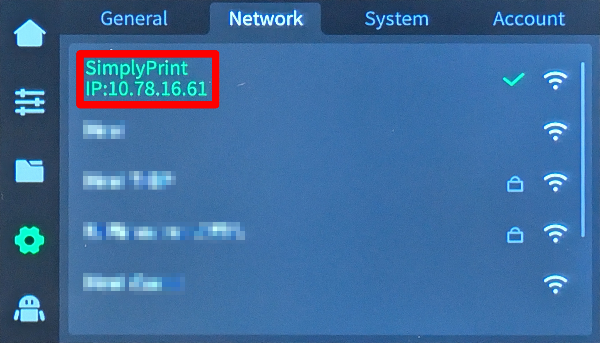 K2 Network page with IP address