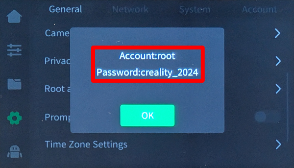 K2 root account information (password)