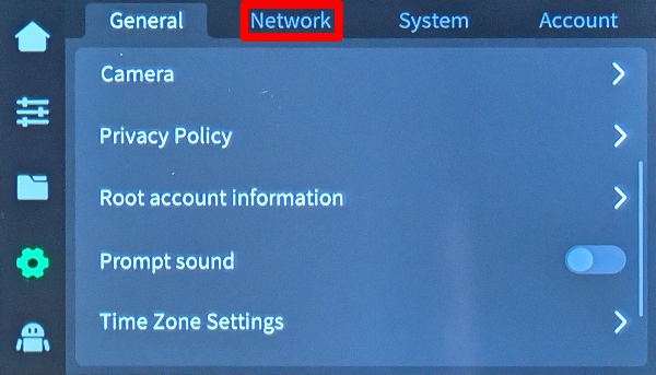 K2 Settings → Network button