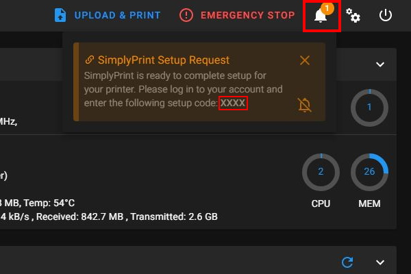SimplyPrint setup code